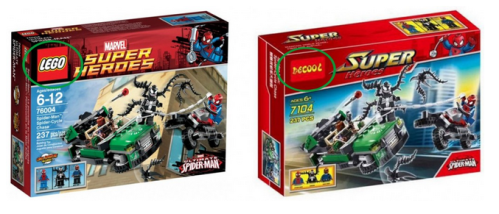 Sản phẩm nhái của Lego ( Bên phải ) có logo Decool