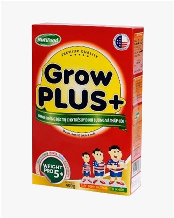 Sữa bột Nutifood Grow Plus + Suy dinh dưỡng - hộp 400g (hộp giấy dành cho trẻ từ 1 tuổi trở lên bị suy dinh dưỡng)