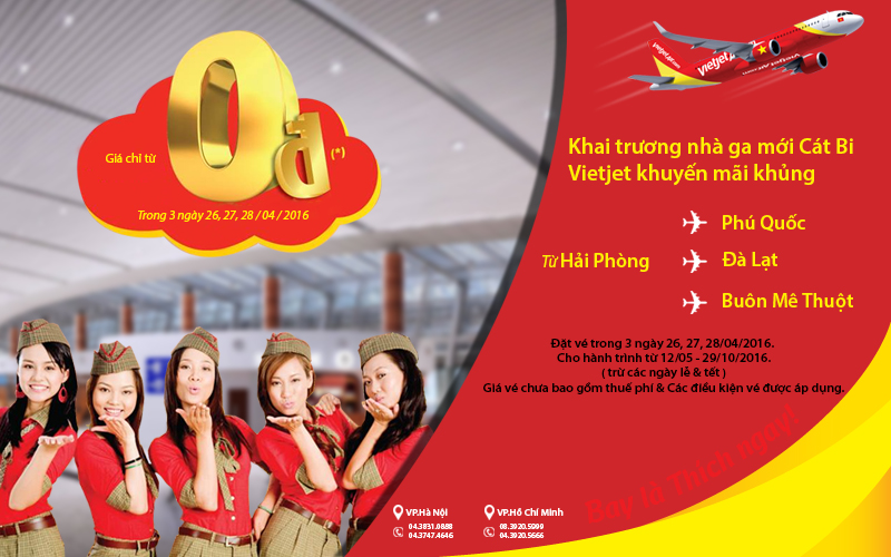 Chương trình khuyến mãi vé 0 đồng của Vietjet Air được triển khai liên tục.