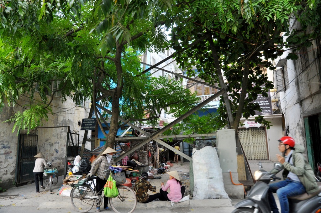 Từ nhiều năm nay, tại ngõ 120 Trường Chinh, cột điện cao thế bị các hộ kinh doanh phế thải tận dụng làm chỗ để hàng, kinh doanh buôn bán bất chấp những cảnh báo nguy hiểm, đe dọa tính mạng.