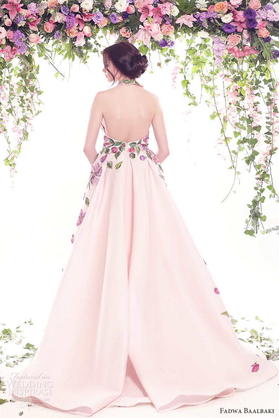 fadwa baalbaki spring 2016 couture halter neck multi color pink ball gown bv