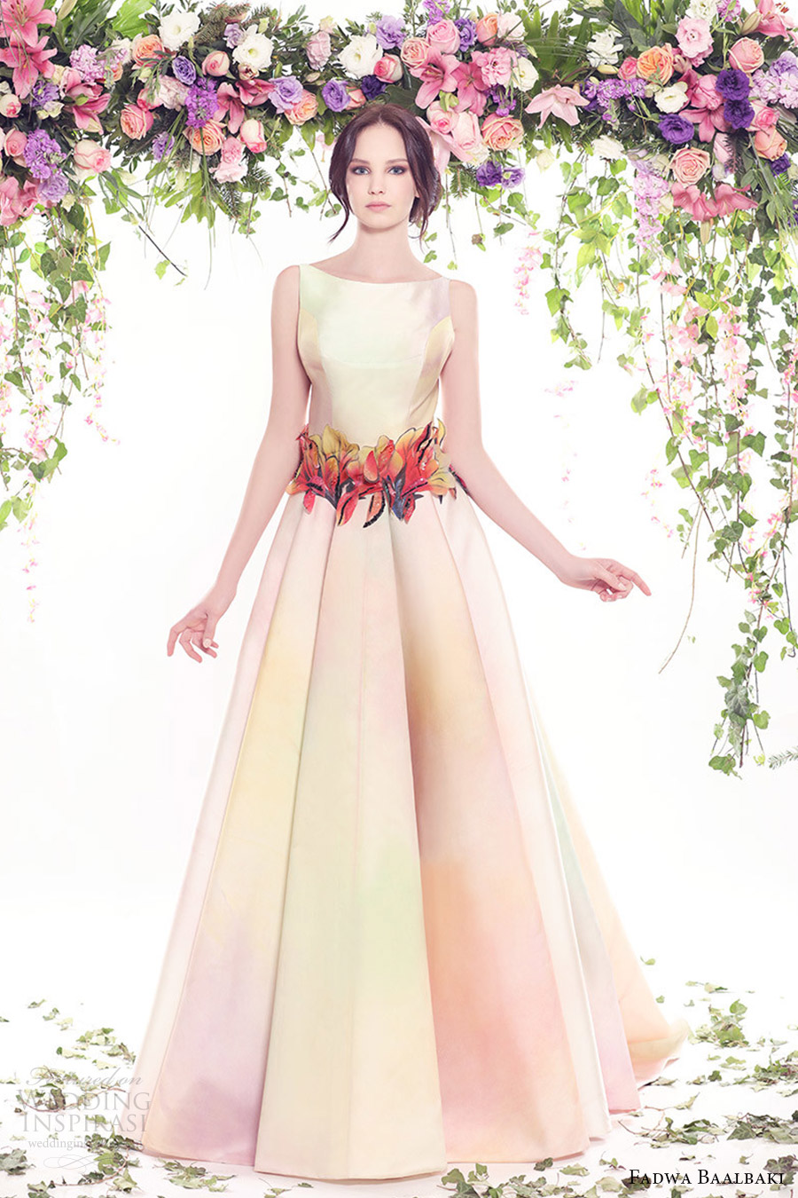 fadwa baalbaki spring 2016 couture sleeveless bateau neck ball gown multi color floral mv