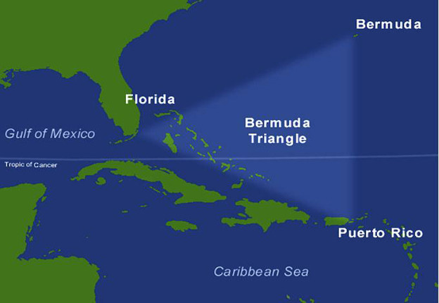 Tam giác Bermuda ở tây bắc Đại Tây Dương.
