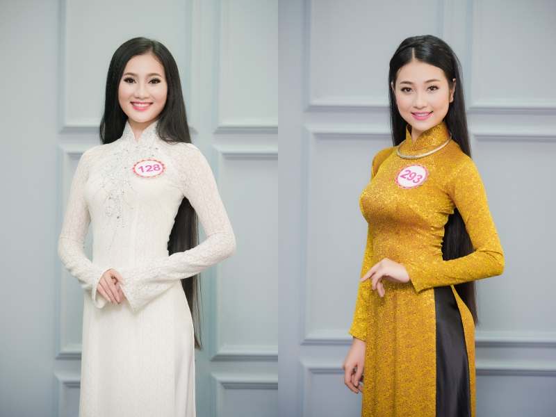 Sở hữu mái tóc đen dài qua thắt lưng, hai cô gái Hoàng Thị Quỳnh Loan (SBD 128) và Bùi Nữ Kiều Vỹ (SBD 293)  