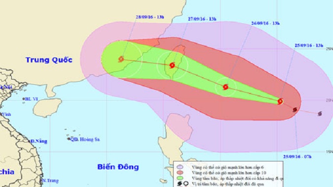 Dự báo của Trung tâm khí tượng và thủy văn trung ương lúc 14h20.