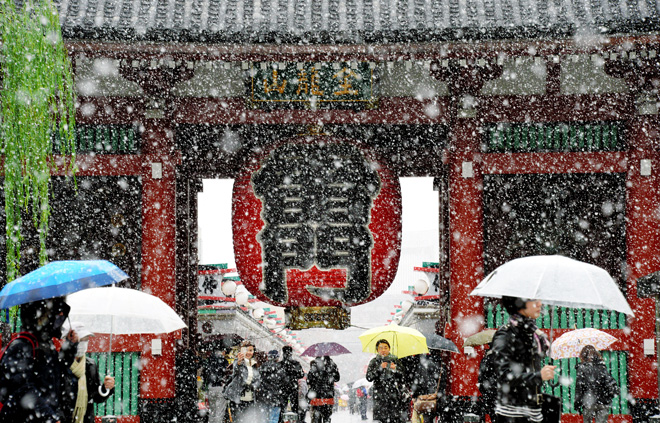 Tuyết rơi bất ngờ là dịp may hiếm có đối với du khách đặt chân tới Tokyo. (Ảnh: Shigetaka Kodama)