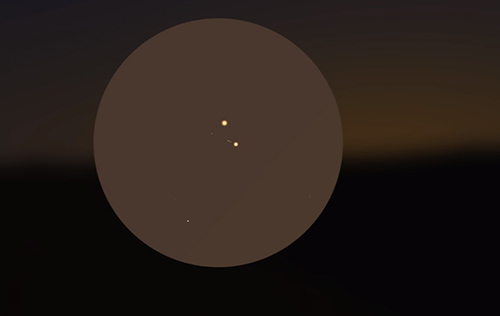Hình ảnh mô phỏng thấy sao Kim và sao Mộc ở gần nhau. 