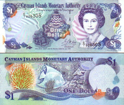 Hai mặt trước sau của đồng dollar Cayman