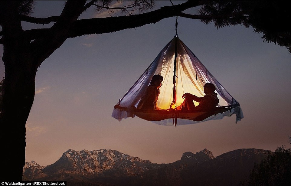 Khu cắm trại này nằm sâu trên dãy núi Alps, mang đến du khách cơ hội qua đêm trên chiếc lều treo trên cây. Ảnh: Shuterstock.