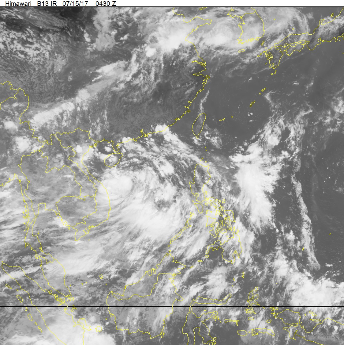 Ảnh mây vệ tinh của áp thấp nhiệt đới trên Biển Đông