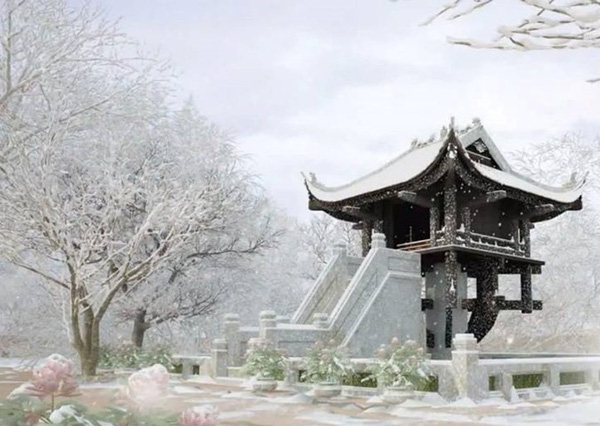 Tuyết rơi trên mái chùa Một Cột (Ảnh minh họa)
