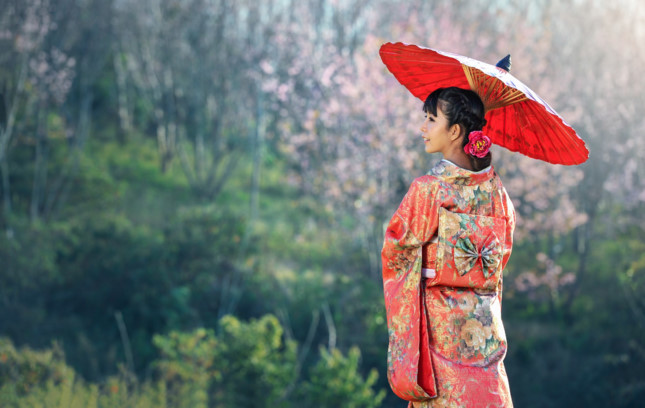 Thiếu nữ Kyoto trong bộ Kimono truyền thống.