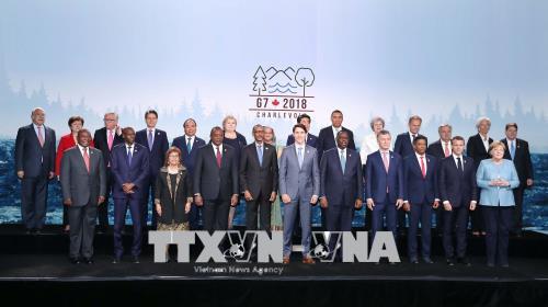 Các nhà lãnh đạo dự Hội nghị Thượng đỉnh G7 mở rộng. Ảnh: TTXVN.