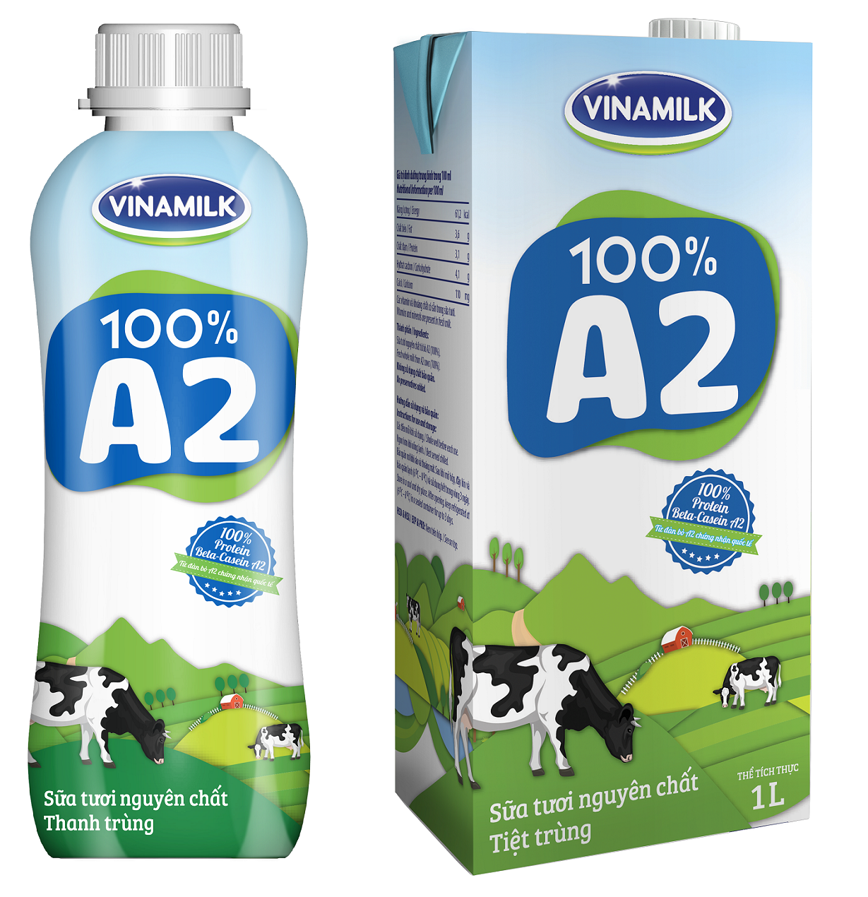 Sữa A2 của Vinamilk được sản xuất ở cả dạng thanh trùng và tiệt trùng.