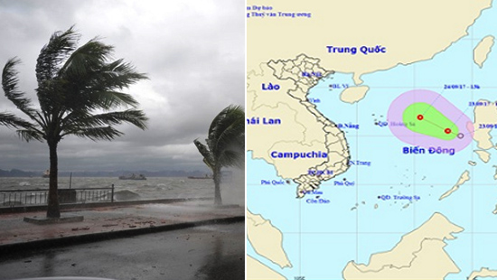 Vị trí và hướng di chuyển của áp thấp nhiệt đới trên Biển Đông. Ảnh: Trung tâm Dự báo KTTV TƯ.