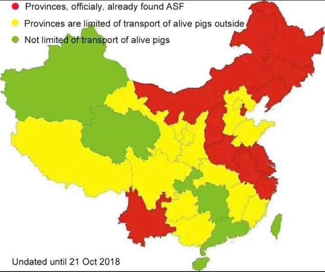 Bản đồ dịch tả lợn Châu Phi mới nhất tại Trung Quốc