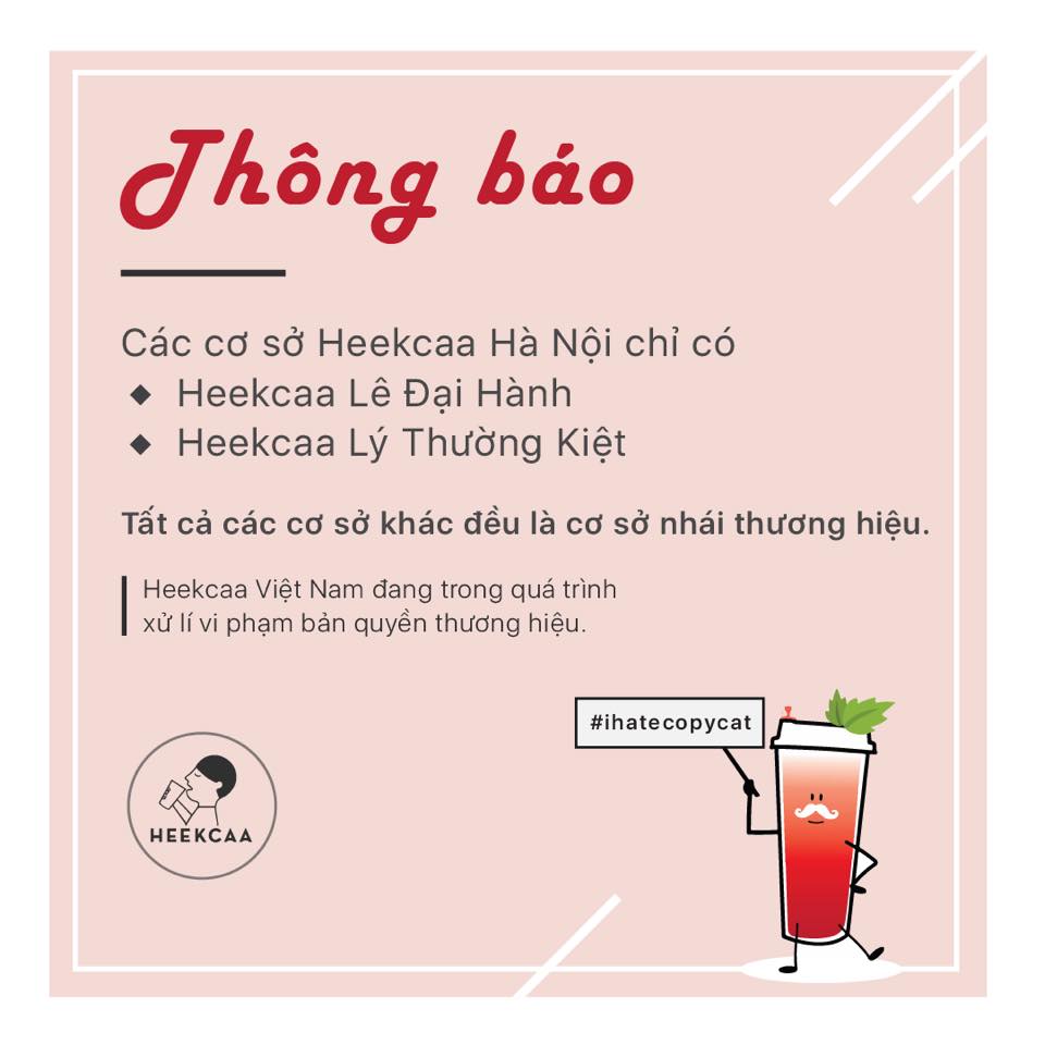 Page chính thức của Heekcaa Việt Nam đưa ra thông báo