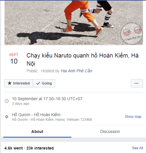 Hơn 20 nghìn người bấm nút tham gia vào sự kiện chạy Naruto trên Facebook