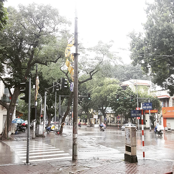 Trời đổ mưa, đường phố vắng vẻ hơn thường lệ.