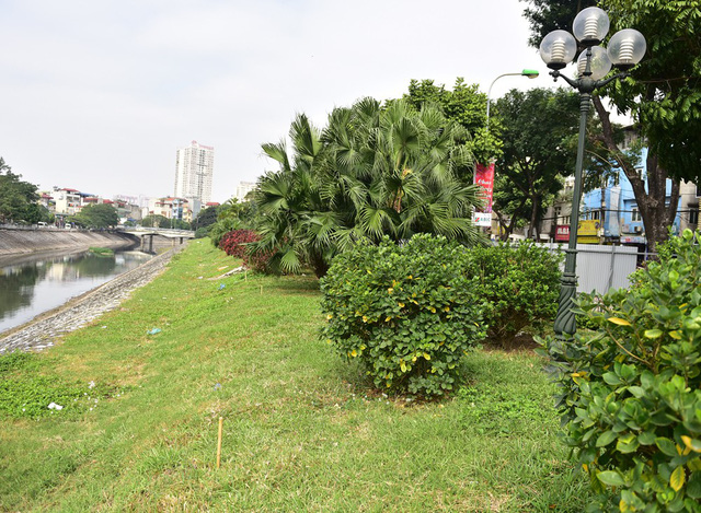 Khu vực vườn hoa dọc bờ sông Tô Lịch cũng sẽ bị san phẳng để phục vụ mở rộng đường.