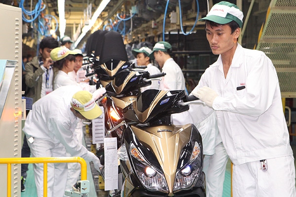 Dây chuyền lắp ráp xe máy của Công ty Honda Việt Nam. Ảnh: Báo Đầu tư