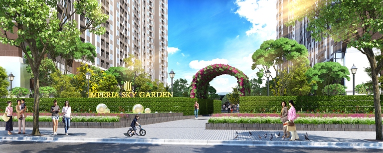 Cổng vào dự án Imperia Sky Garden trên trục đường Minh Khai
