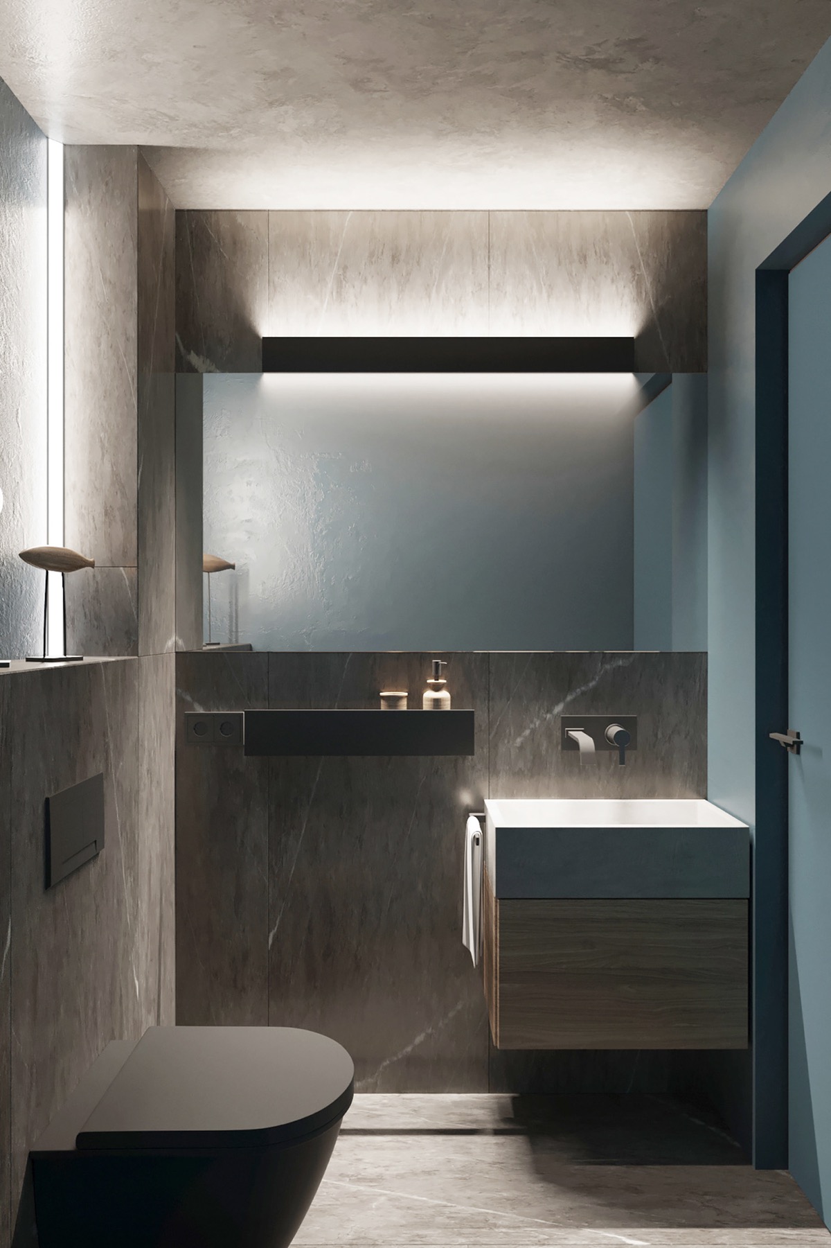 Nhà vệ sinh cũng được thiết kế nhỏ gọn và tiết kiệm diện tích. Phong cách tối giản được áp dụng triệt để trong không gian này.