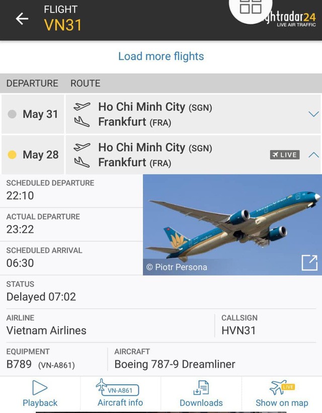 Chuyến bay VN031 từ TP.HCM đến Đức của Vietnam Airlines đã bị delay đến 72 phút