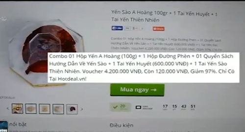 Quảng cáo khuyến mãi Yến sào tại trang bán hàng trực tuyến Hotdeal.vn.