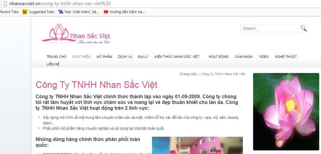 Website của Công Ty TNHH Nhan sắc Việt