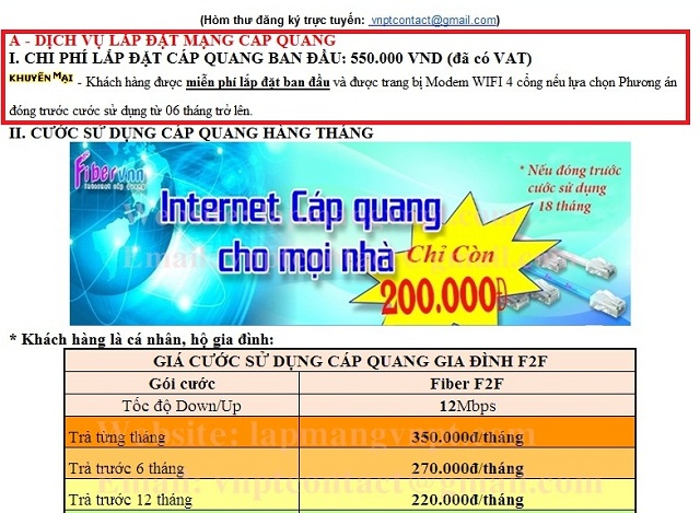 Phần khuyến mại đăng tải trên trang web do đại lý Viễn thông của VNPT Hà Nội đăng tải.