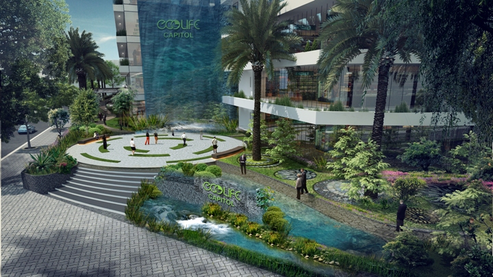 EcoLife Capitol có hệ thống cây xanh ba lớp từ ngoài sân vườn, trên tầng mái và mặt đứng của công trình.