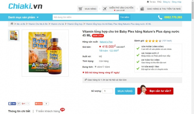 Công ty Megaads vẫn bày bán TPCN Baby Plex qua website http://chiaki.vn.