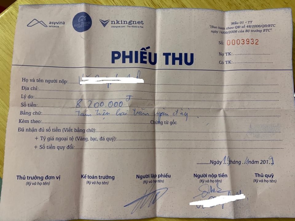 Phiếu thu theo KH phản ánh không có đầy đủ thông tin theo quy định