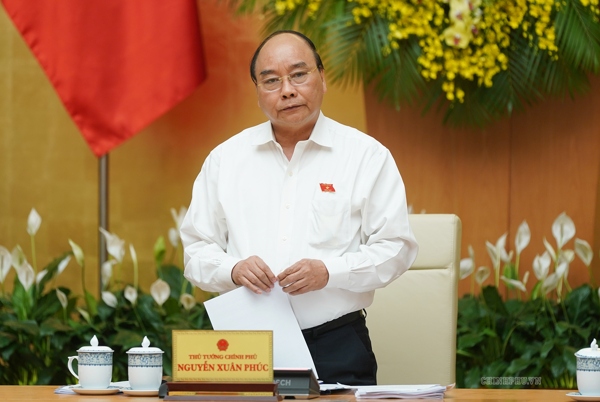 Thủ tướng Nguyễn Xuân Phúc phát biểu kết luận phiên họp Chính phủ thường kỳ tháng 5/2019. Ảnh: VGP