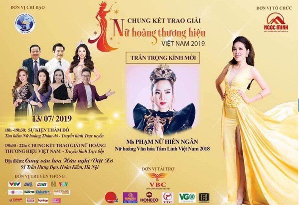 Hình ảnh giấy mời của chương trình Nữ hoàng thương hiệu Việt Nam 2019 lan truyền trên mạng xã hội, trong đó có ghi mời Nữ hoàng văn hóa tâm linh Việt Nam 2018 Phạm Nữ Hiền Ngân.