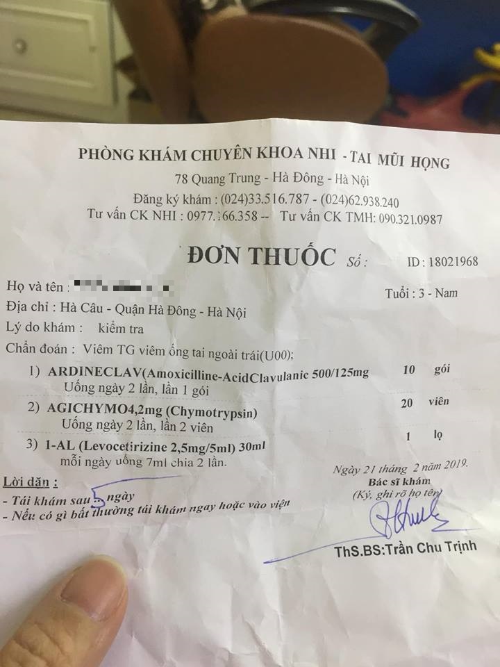 Chuẩn đoán và kê đơn của bác sĩ Phòng khám Chuyên khoa nhi 78 Quang Trung, Hà Đông