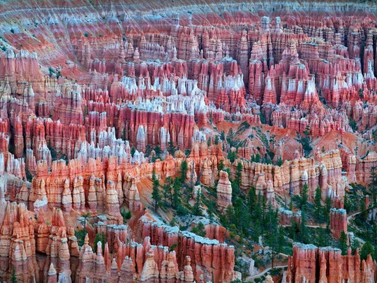  Công viên quốc gia Bryce Canyon ở vùng tây nam Utah có sức hút kỳ lạ đối với du khách bởi những rặng đá ngoạn mục rực rỡ màu sắc. 
