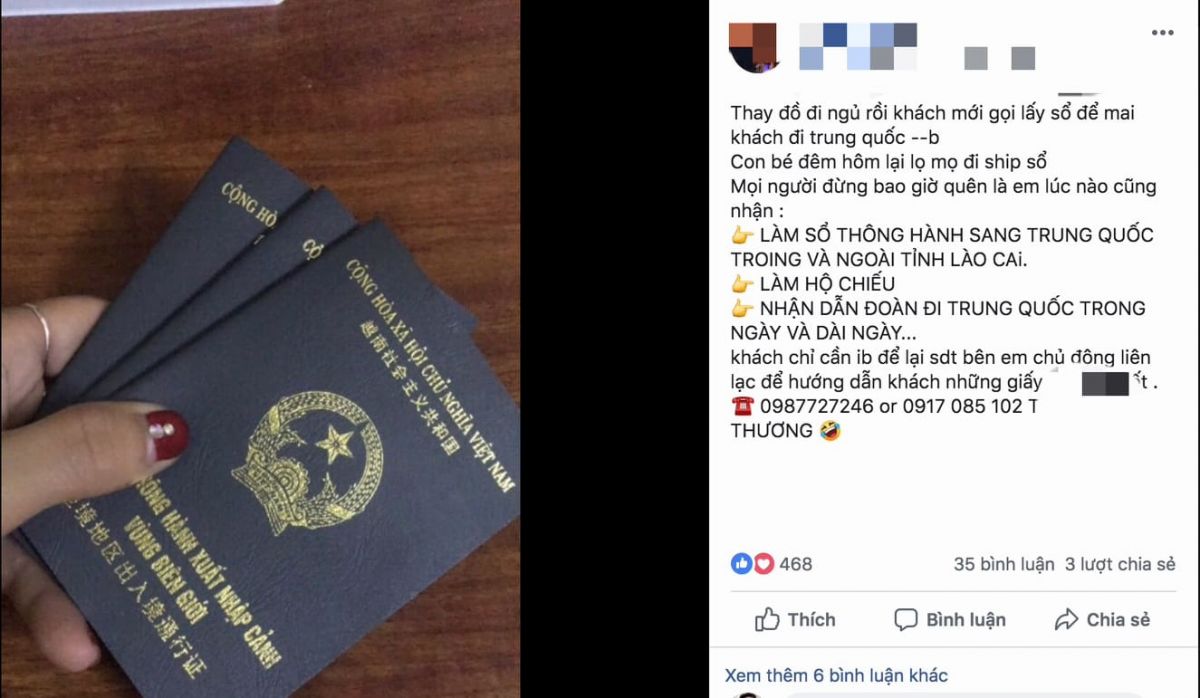 Dịch vụ làm giấy thông hành đi Trung Quốc qua cửa khẩu Lào Cai trên mạng xã hội
