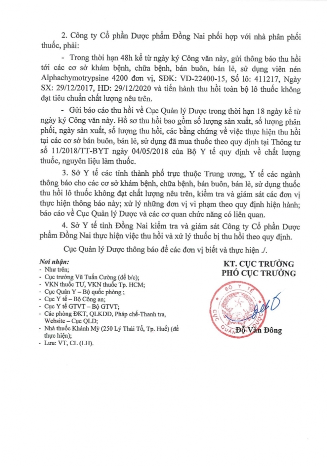 dinh chi luu hanh toan quoc thuoc alphachymotrypsine 4200