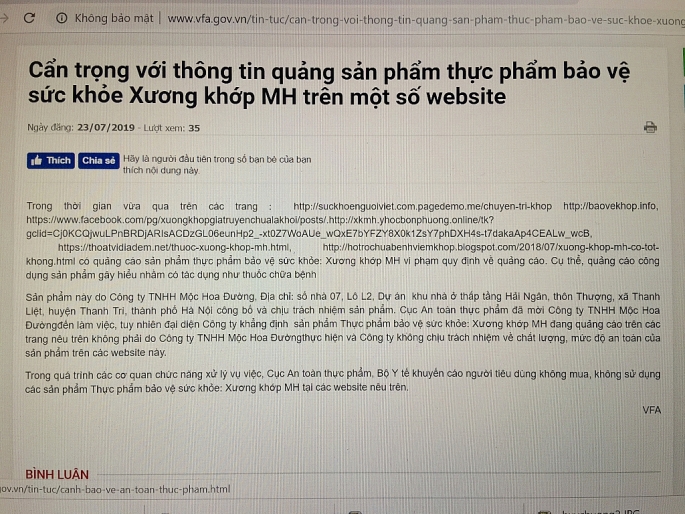 san pham xuong khop mh quang cao sai cong dung tren mot so website