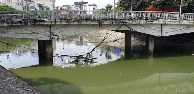 Sau bão số 3, sông Tô Lịch trong xanh nhưng nhiều rác trên bề mặt - Ảnh 5.