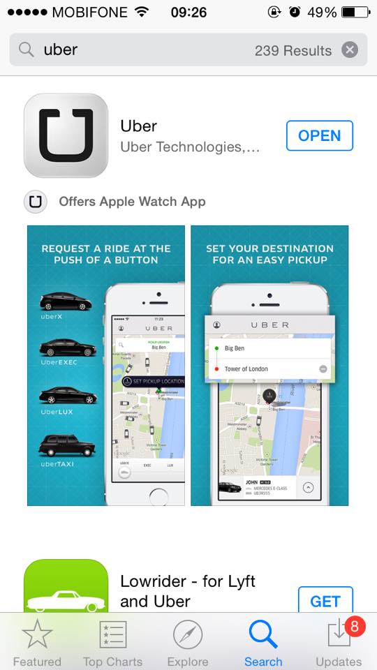 Tìm và cài đặt ứng dụng Uber với hệ điều hành IOS