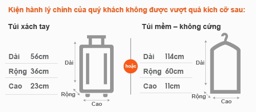 Quy định về kích thước của hành lý xách tay.