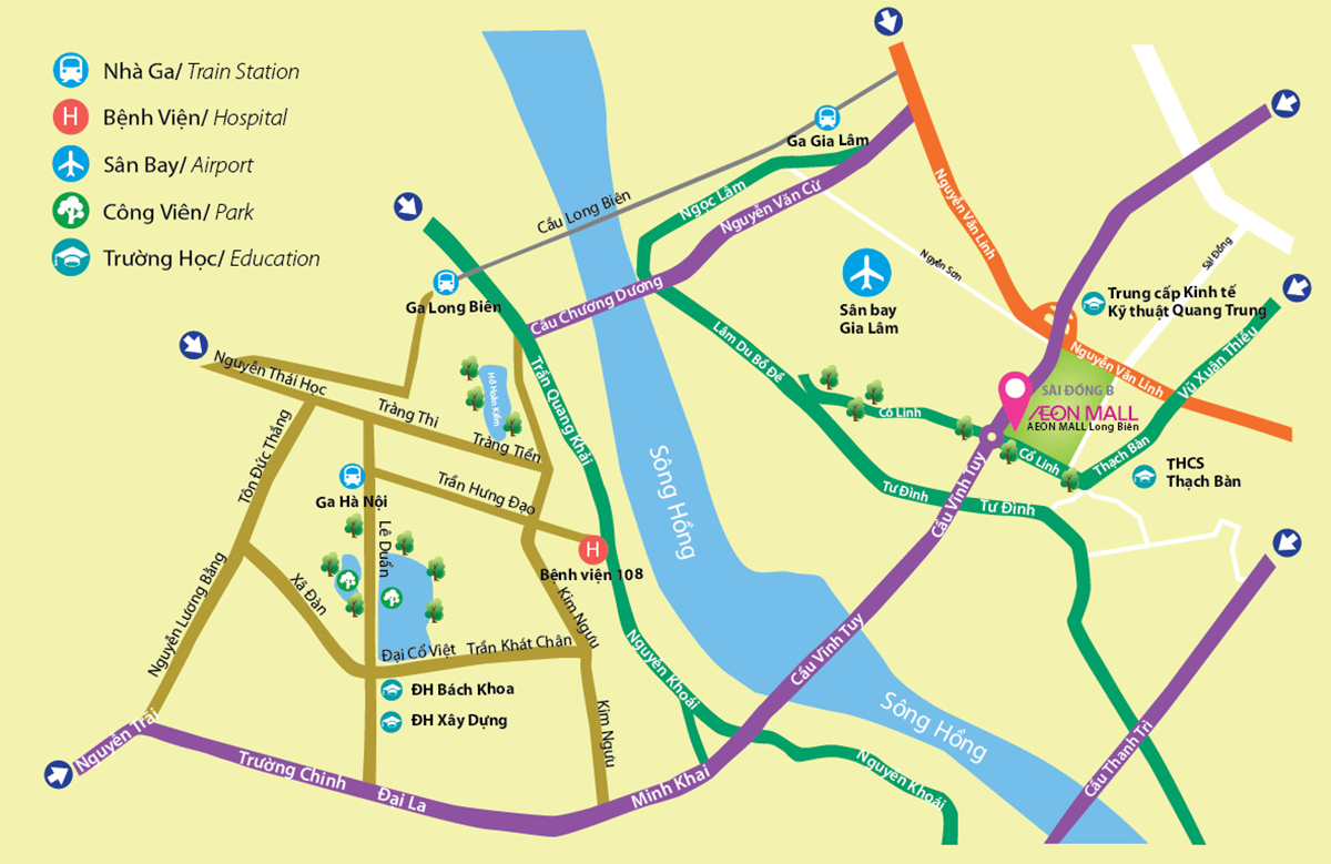 Bản đồ đường đi Aeon Mall Long Biên.