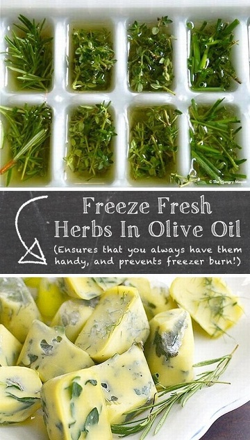 Giữ các loại rau thơm luôn tươi ngon bằng cách ngâm chúng trong dầu olive và đông đá chúng.