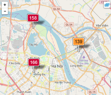 Chỉ số AQI tại khu vực Đại sứ quán Mỹ, Hà Nội lúc 8h sáng ngày 30/11 đo được là 238.