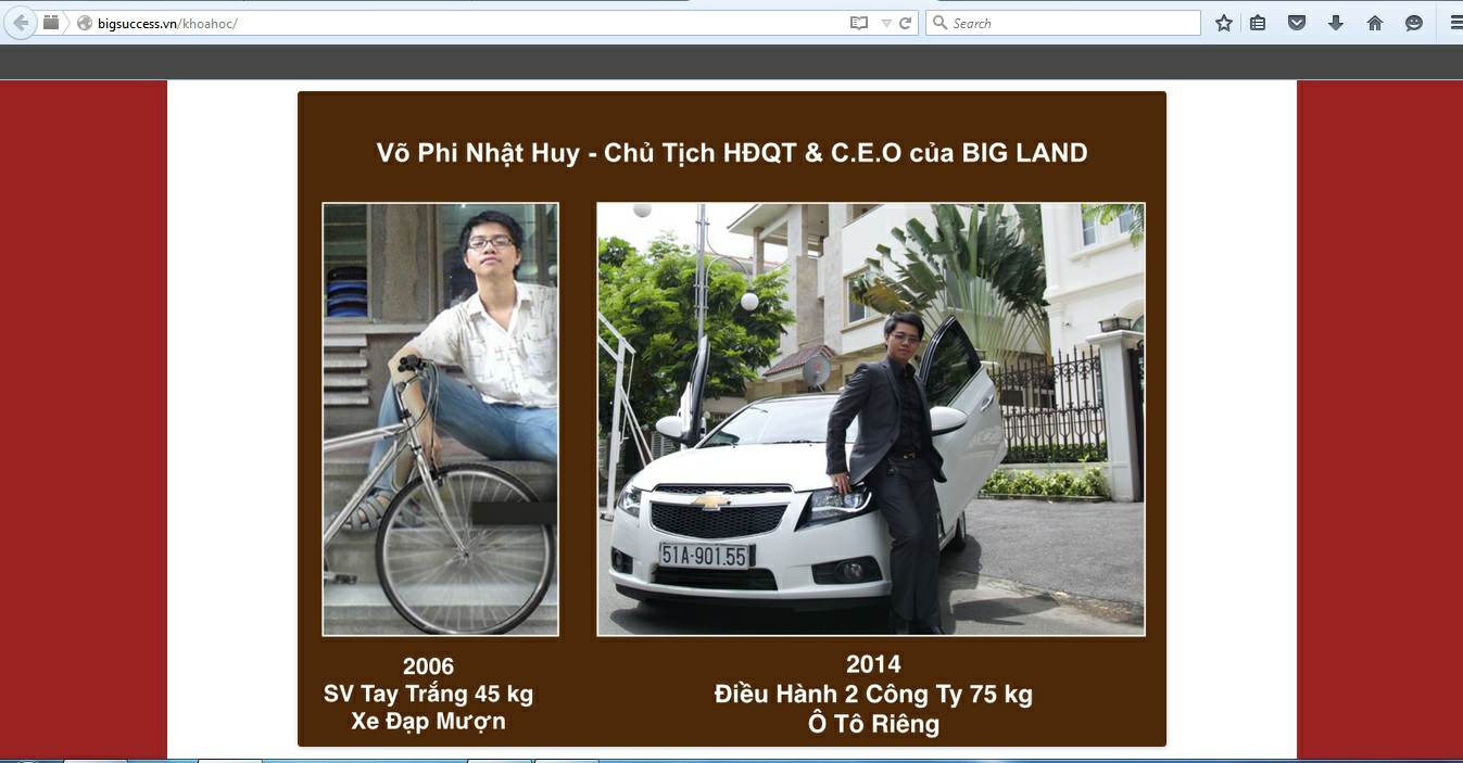 Thông điệp ấn tượng của ông Võ Phi Nhật Huy trên website http://bigsuccess.vn