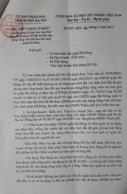 Quyết định 3161 của UBND TP.Hà Nội. 