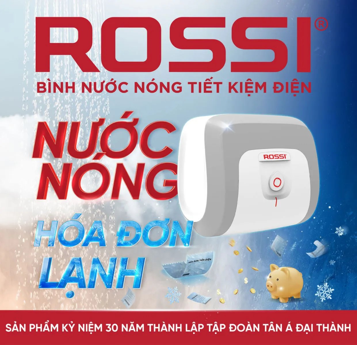 Bình nước nóng Rossi 30 có thiết kế hiện đại, tinh tế cùng ưu điểm nổi bật về khả năng tiết kiệm điện